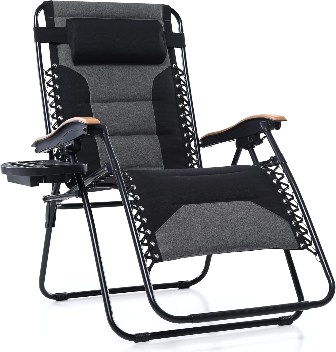 PHI VILLA XXL Oversized Padded Zero Gravity Chair, Foldable Patio Recliner, 30" Wide Seat Anti Gravity Lounger with Cup Holder, Support 400 LBS