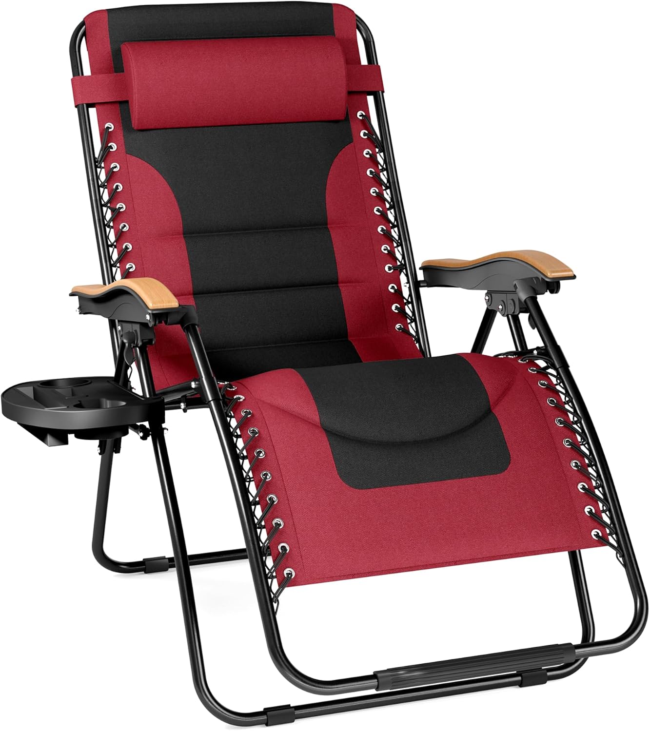 PHI VILLA XXL Oversized Padded Zero Gravity Chair, Foldable Patio Recliner, 30" Wide Seat Anti Gravity Lounger with Cup Holder, Support 400 LBS