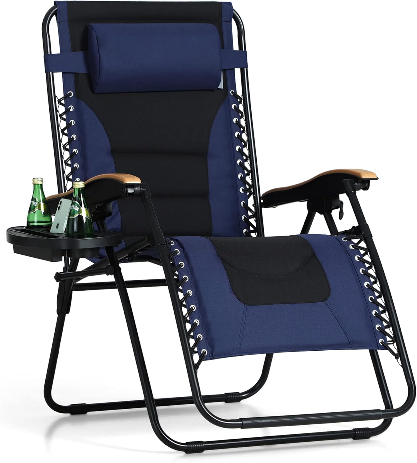 PHI VILLA XXL Oversized Padded Zero Gravity Chair, Foldable Patio Recliner, 30" Wide Seat Anti Gravity Lounger with Cup Holder, Support 400 LBS
