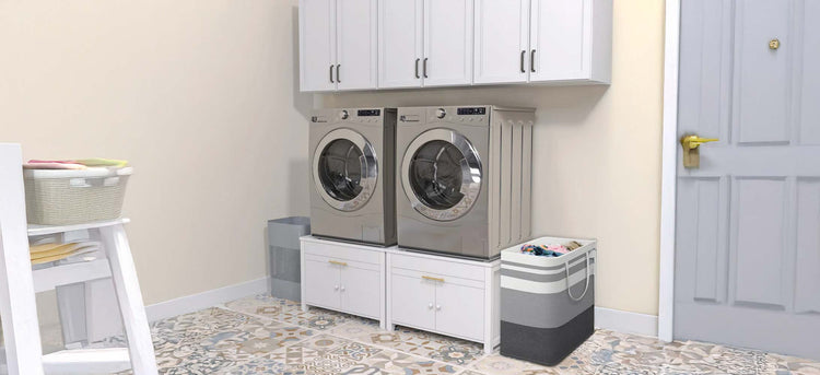 Washer and Dryer Risers in a Laundry Room