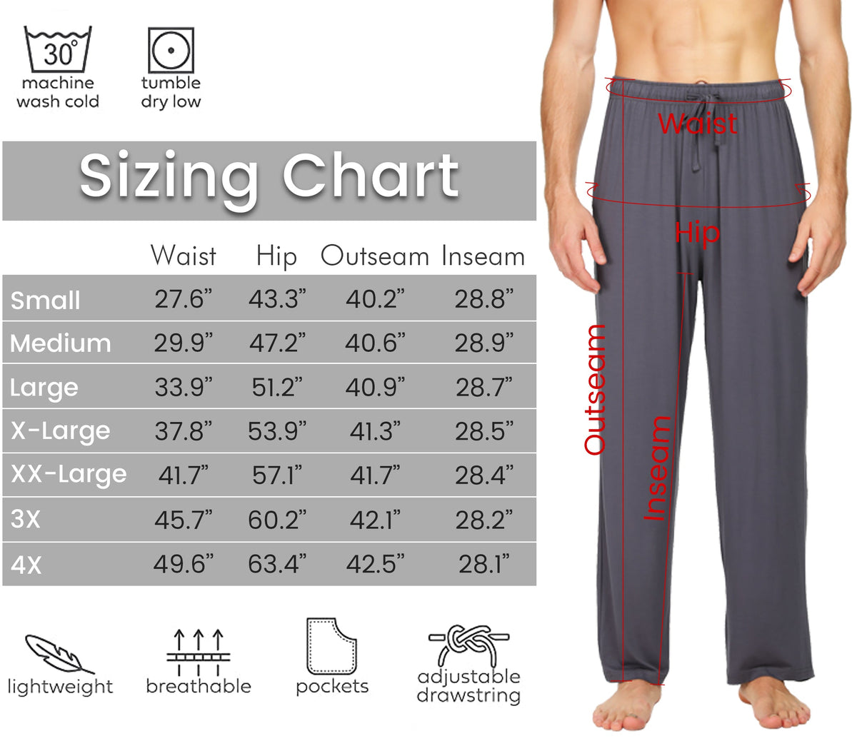 WiWi Mens Bamboo Pajama Pants Soft Sleep Bottoms