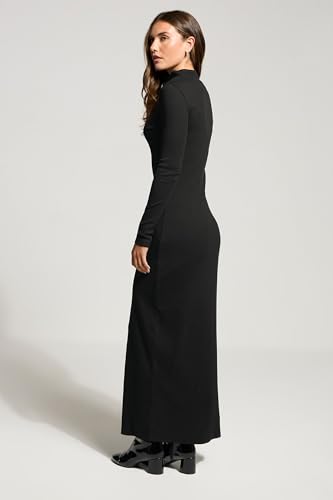 Long Tall Sally LTS Tall Ribbed Shoulder Button Maxi Dress Black 16