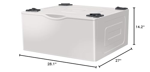 SAMSUNG 27-Inch Washer Dryer Pedestal Stand w/ Pull Out Laundry Storage Drawer, Stainless Steel, WE402NE/A3, 28.1"D x 27"W x 14.2"H, Ivory