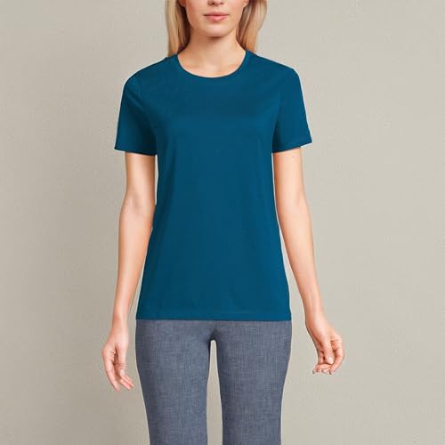 Lands' End Womens Short Sleeve Relaxed Supima Cotton Crew Neck T Shirt Baltic Teal Tall Small