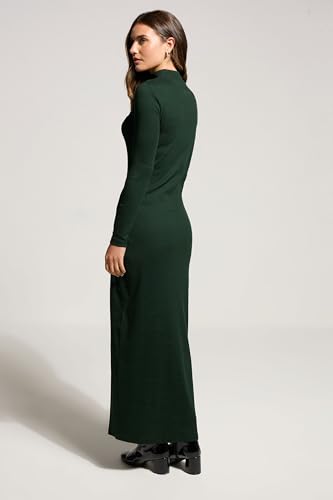 Long Tall Sally LTS Tall Ribbed Shoulder Button Maxi Dress Dark Green 14