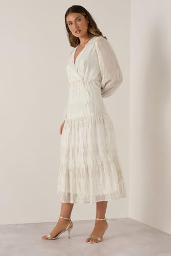 Long Tall Sally LTS Tall Metallic Dash Tiered Midaxi Dress Ivory 10