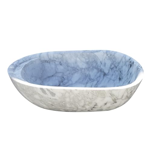 CT Copper Tailor 84" Handcrafted Marble Bathtub,Freestanding Soaking Bathtub,Oval Shape Tub with Pop-up Drain(Arabescato)