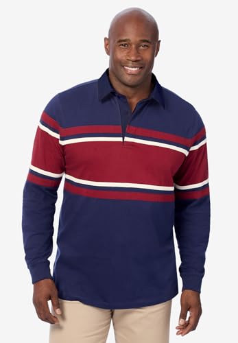 KingSize Men's Big & Tall Long-Sleeve Rugby Polo - 6XL, Navy Red Stripe