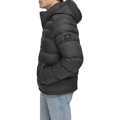Tommy Hilfiger Men's Classic Hooded Puffer Jacket (Standard and Big & Tall), black, 3X-Large Tall