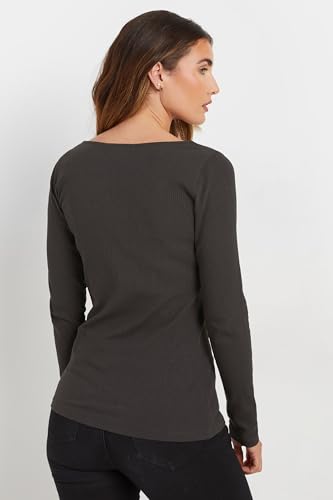 Long Tall Sally LTS Tall Ribbed Button Long Sleeve Top Grey 20