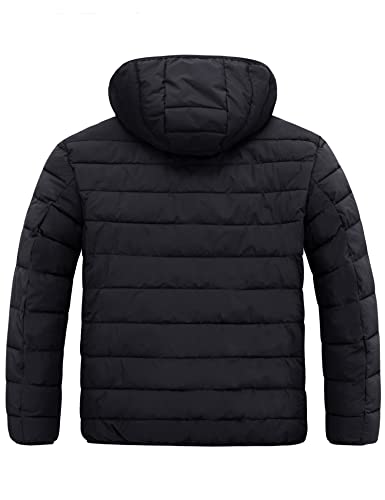 wantdo Men's Big and Tall Puffy Jacket Short Bubble Coat Packable Puffer Jacket with Hood Black 3X-Large Tall