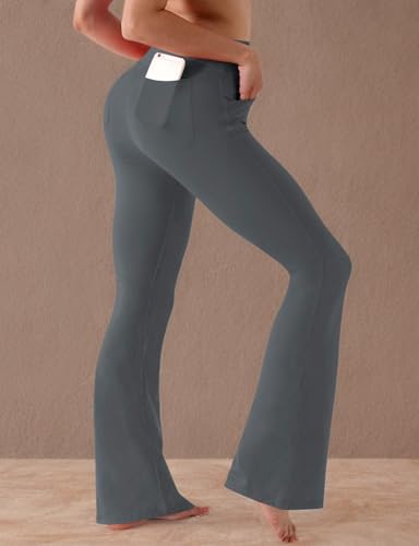 BUBBLELIME 29"/31"/33"/35" 4 Styles Women's High Waist Bootcut Yoga Pants - Out Pockets_SHADOWCHARCOAL (2) XL-35 Inseam