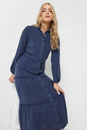 Long Tall Sally LTS Tall Acid Wash Tiered Dress Navy 16
