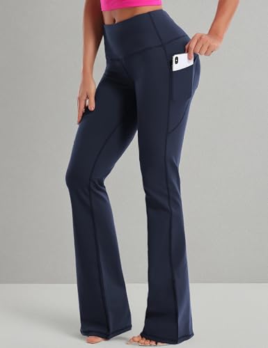 BUBBLELIME 29"/31"/33"/35" 4 Styles Women's Bootcut Yoga Pants Tummy Control - Side Pockets_DARKNAVY S_35" Inseam