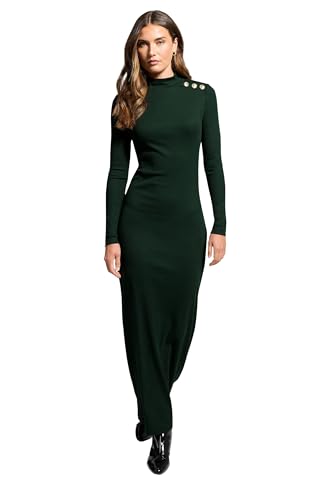 Long Tall Sally LTS Tall Ribbed Shoulder Button Maxi Dress Dark Green 14