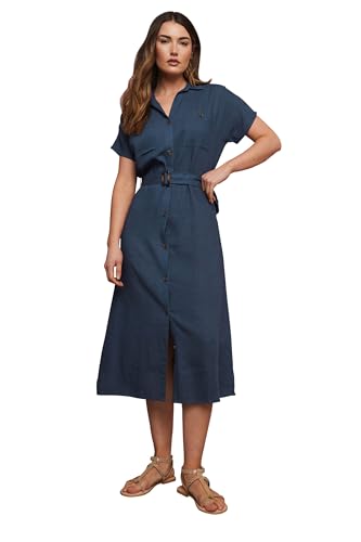 Long Tall Sally LTS Tall Linen Button Midi Dress Navy 16