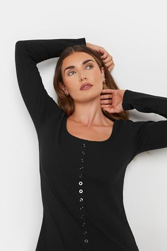 Long Tall Sally LTS Tall Ribbed Button Long Sleeve Top Black 6