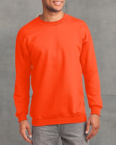 JustBlanks Fleece Sweatshirt for Men Tall Men’s Sweatshirt Crewneck Sweatshirt Relaxed-Fit Pullover Sweatshirt - Safety Orange - LT