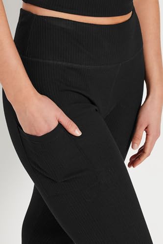 Long Tall Sally Lts Tall Active Ribbed Leggings & Undershirt Top Black 10