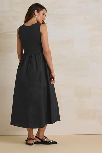 Long Tall Sally LTS Tall Jersey & Woven Mix Fabric Midi Dress Black 14