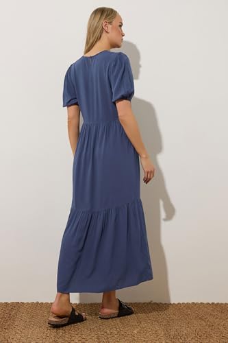 Long Tall Sally LTS Tall Puff Sleeve Tiered Midaxi Dress Blue 6