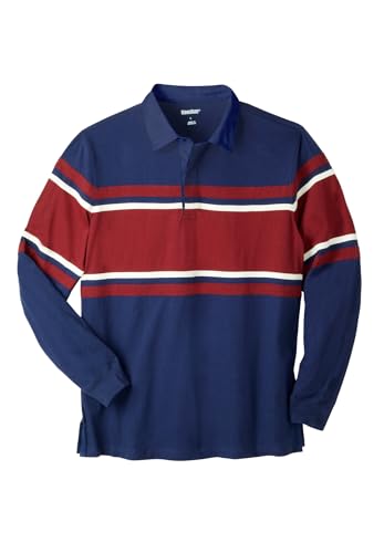 KingSize Men's Big & Tall Long-Sleeve Rugby Polo - L, Navy Red Stripe