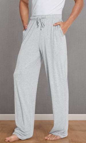 WiWi Bamboo Viscose Pajama Pants for Men Tall Sleep Bottoms Big Warm Long Pj Lightweight Lounge Sweatpants S-XXL, Ash Grey, XX-Large