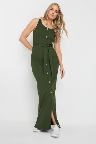 Long Tall Sally LTS Tall Women's Ribbed Button Through Maxi Dress Khaki 14