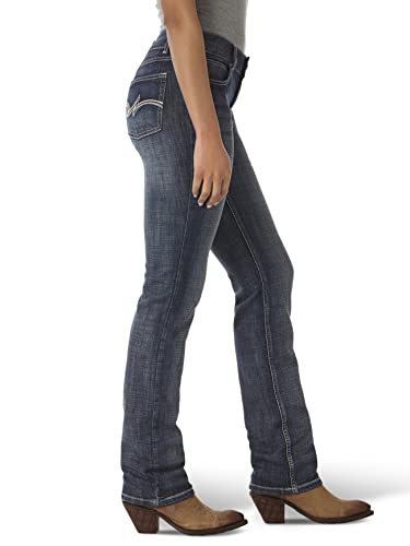 Wrangler Womens Western Mid Rise Stretch Straight Leg Jeans, Dark Indigo, 9 1 US