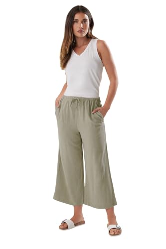 Long Tall Sally LTS Tall Women's Linen Tie Waist Cropped Pants Light Brown 14