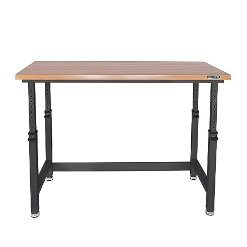 Seville Classics UltraHD Heavy Duty Workbench Table w/Solid Wood Top, 1000 lbs. Weight Capacity Workstation for Garage, Warehouse, Workshop, Granite, 60" W x 24" D x 28.5" to 42" H Desktop