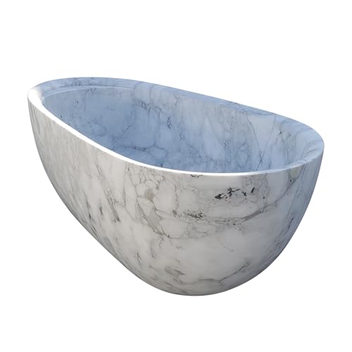 CT Copper Tailor 84" Handcrafted Marble Bathtub,Freestanding Soaking Bathtub,Oval Shape Tub with Pop-up Drain(Arabescato)