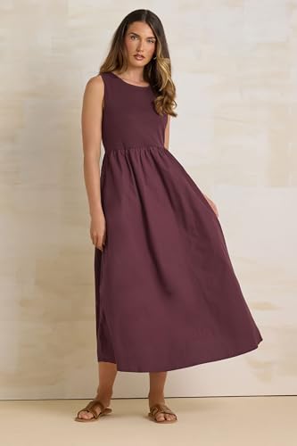 Long Tall Sally LTS Tall Jersey & Woven Mix Fabric Midi Dress Burgundy 14