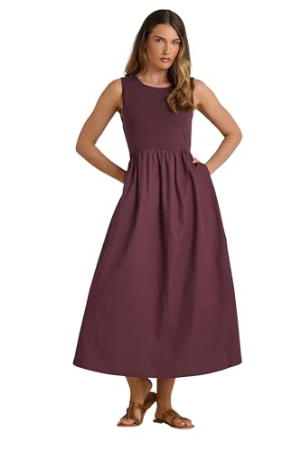 Long Tall Sally LTS Tall Jersey & Woven Mix Fabric Midi Dress Burgundy 16