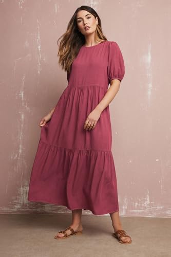 Long Tall Sally LTS Tall Puff Sleeve Tiered Midaxi Dress Dark Red 12