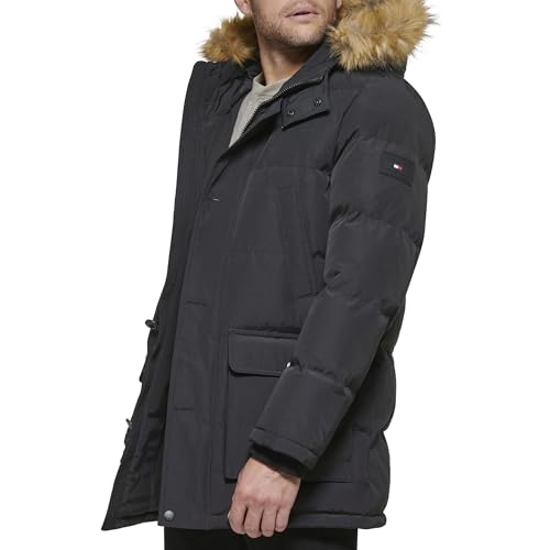 Tommy Hilfiger Men's Arctic Cloth Full Length Quilted Snorkel Jacket (Standard and Big & Tall), Black, X-Large Tall