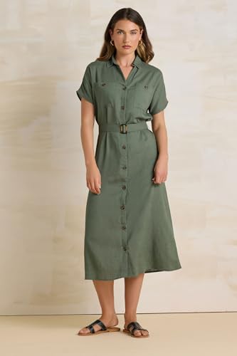 Long Tall Sally LTS Tall Linen Button Midi Dress Khaki 16