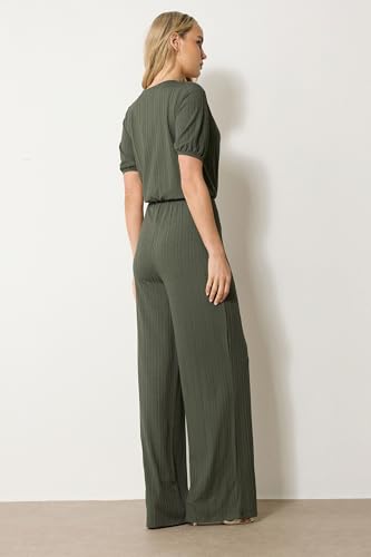 Long Tall Sally Lts Tall Ribbed Wrap Jumpsuit Khaki 12