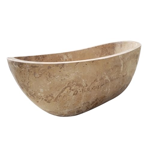 CT Copper Tailor 84" Handcrafted Marble Bathtub,Freestanding Soaking Bathtub,Oval Shape Tub with Pop-up Drain(Cappuccino)