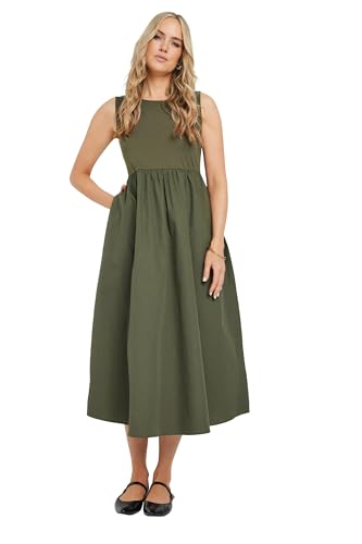 Long Tall Sally LTS Tall Jersey & Woven Mix Fabric Midi Dress Khaki 16
