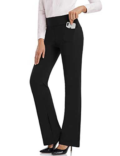 SEVEGO Women's Bootcut Yoga Dress Pants High Waist Stretch Work Pants with Pockets, 35" Black, M