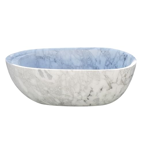 CT Copper Tailor 84" Handcrafted Marble Bathtub,Freestanding Soaking Bathtub,Oval Shape Tub with Pop-up Drain(Arabescato)