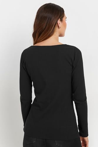 Long Tall Sally LTS Tall Ribbed Button Long Sleeve Top Black 14