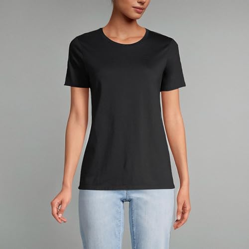 Lands' End Womens Short Sleeve Relaxed Supima Cotton Crew Neck T Shirt Black Tall Medium