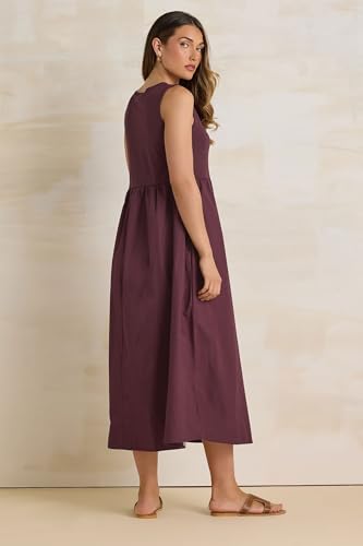 Long Tall Sally LTS Tall Jersey & Woven Mix Fabric Midi Dress Burgundy 16