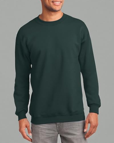 JustBlanks Fleece Sweatshirt for Men Tall Men’s Sweatshirt Crewneck Sweatshirt Relaxed-Fit Pullover Sweatshirt - Dark Green - 3XLT