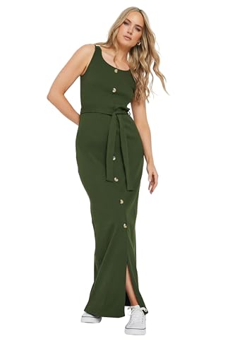 Long Tall Sally LTS Tall Women's Ribbed Button Through Maxi Dress Khaki 14