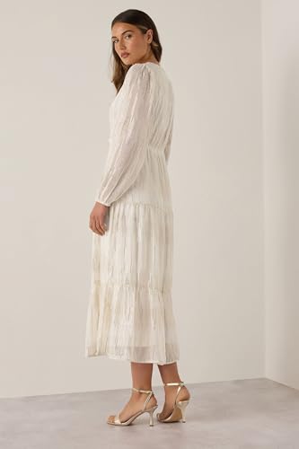 Long Tall Sally LTS Tall Metallic Dash Tiered Midaxi Dress Ivory 14