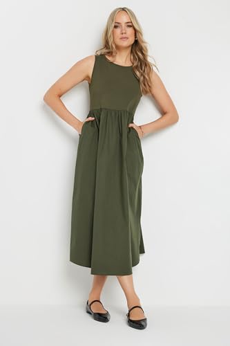 Long Tall Sally LTS Tall Jersey & Woven Mix Fabric Midi Dress Khaki 14