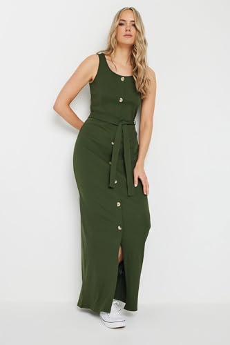 Long Tall Sally LTS Tall Women's Ribbed Button Through Maxi Dress Khaki 14